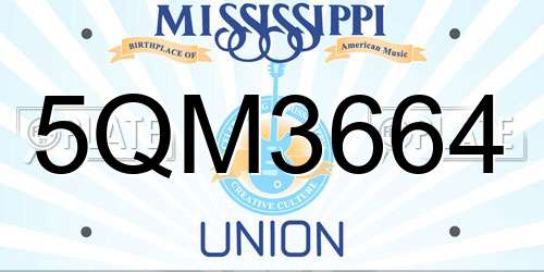 5QM3664 Mississippi License Plate