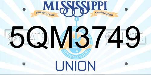 5QM3749 Mississippi License Plate