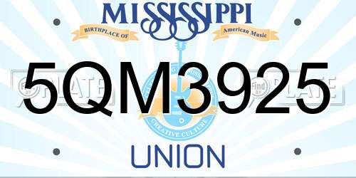 5QM3925 Mississippi License Plate
