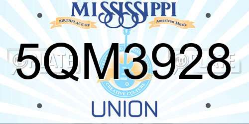 5QM3928 Mississippi License Plate