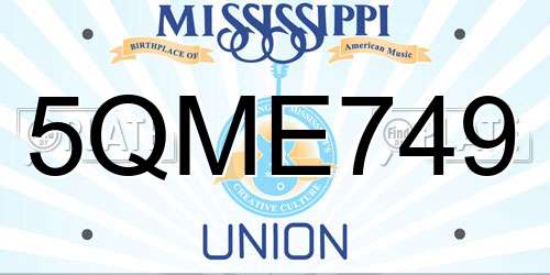 5QME749 Mississippi License Plate