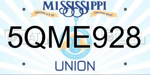 5QME928 Mississippi License Plate