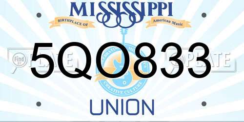 5QO833 Mississippi License Plate