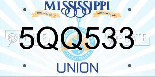 5QQ533 Mississippi License Plate