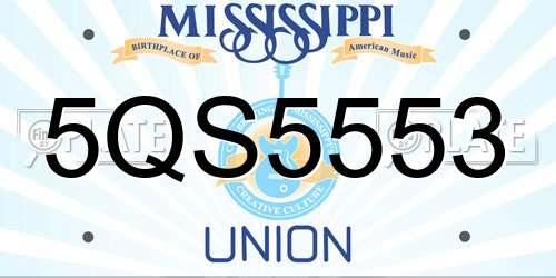 5QS5553 Mississippi License Plate