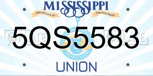 5QS5583 Mississippi License Plate