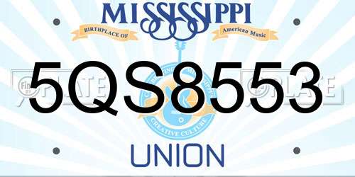 5QS8553 Mississippi License Plate