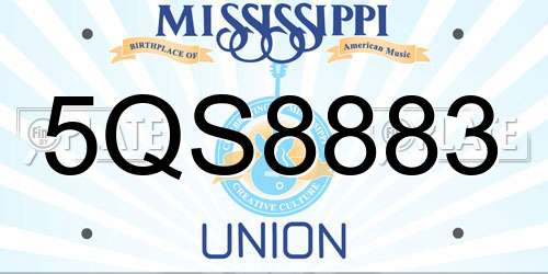 5QS8883 Mississippi License Plate