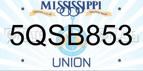 5QSB853 Mississippi License Plate