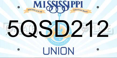 5QSD212 Mississippi License Plate