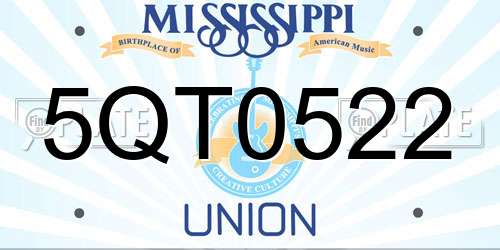 5QT0522 Mississippi License Plate