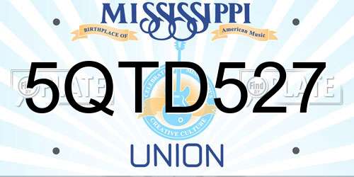 5QTD527 Mississippi License Plate