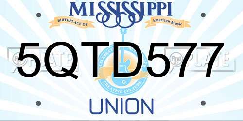 5QTD577 Mississippi License Plate