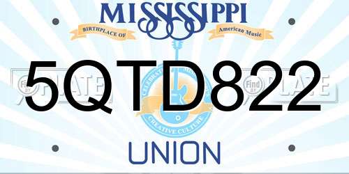 5QTD822 Mississippi License Plate
