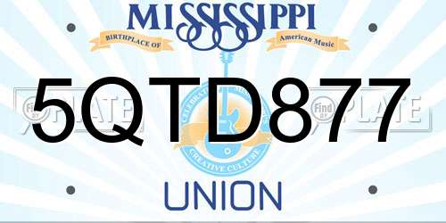 5QTD877 Mississippi License Plate