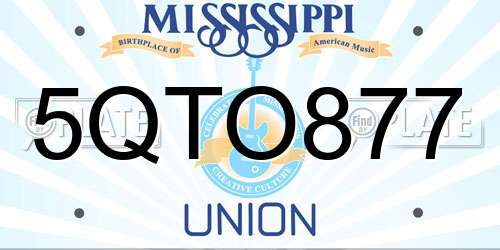 5QTO877 Mississippi License Plate