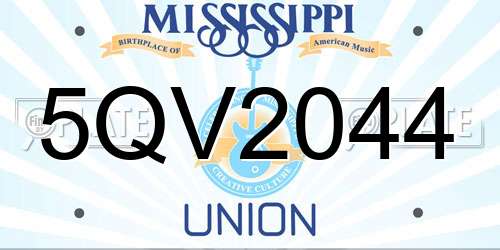 5QV2044 Mississippi License Plate