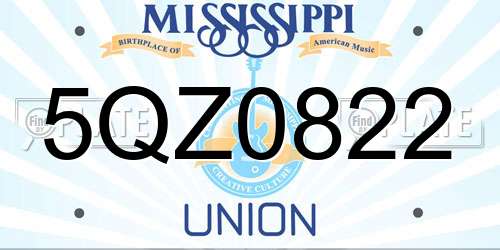 5QZ0822 Mississippi License Plate