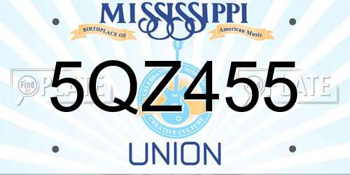 5QZ455 Mississippi License Plate