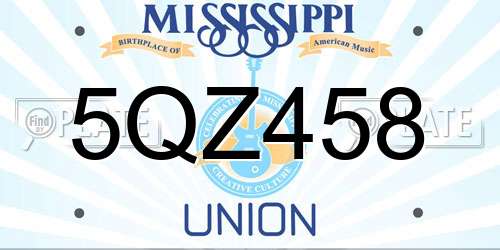 5QZ458 Mississippi License Plate
