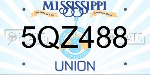 5QZ488 Mississippi License Plate