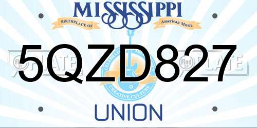 5QZD827 Mississippi License Plate