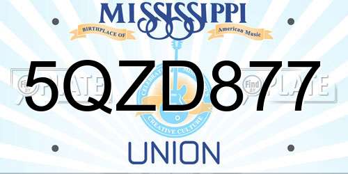 5QZD877 Mississippi License Plate