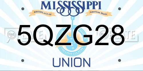5QZG28 Mississippi License Plate