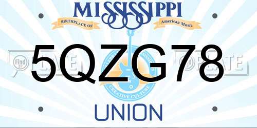 5QZG78 Mississippi License Plate
