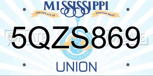 5QZS869 Mississippi License Plate