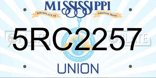 5RC2257 Mississippi License Plate