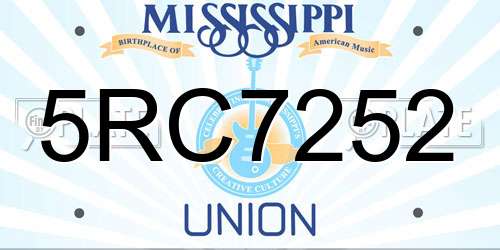 5RC7252 Mississippi License Plate
