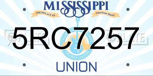 5RC7257 Mississippi License Plate