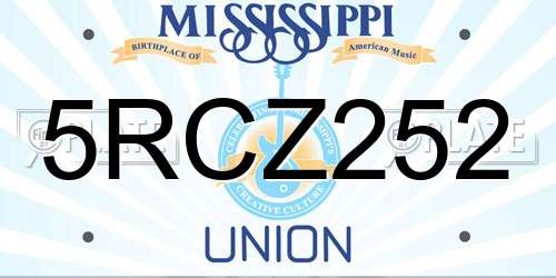 5RCZ252 Mississippi License Plate