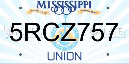 5RCZ757 Mississippi License Plate