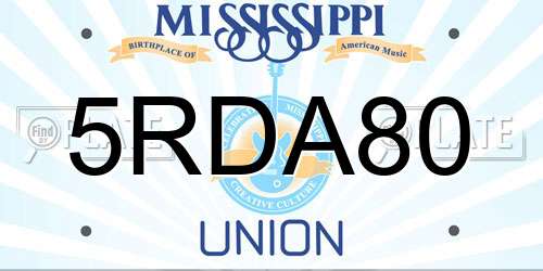 5RDA80 Mississippi License Plate
