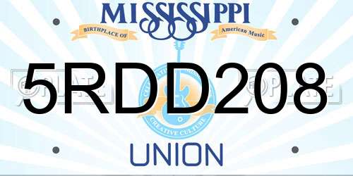 5RDD208 Mississippi License Plate