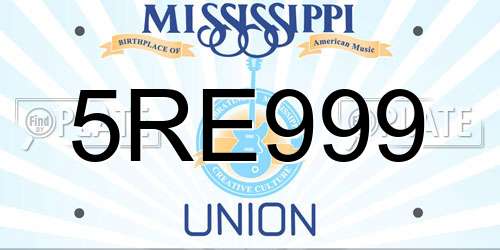 5RE999 Mississippi License Plate