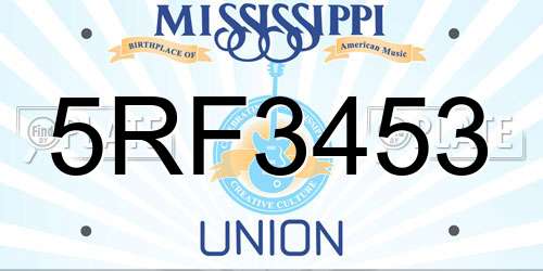 5RF3453 Mississippi License Plate