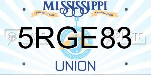 5RGE83 Mississippi License Plate