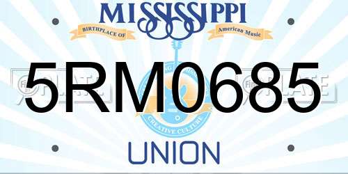 5RM0685 Mississippi License Plate