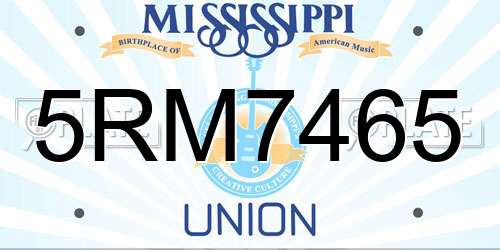 5RM7465 Mississippi License Plate