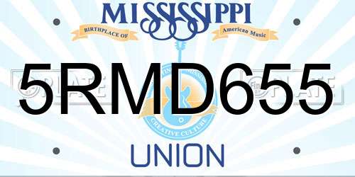 5RMD655 Mississippi License Plate