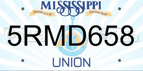 5RMD658 Mississippi License Plate