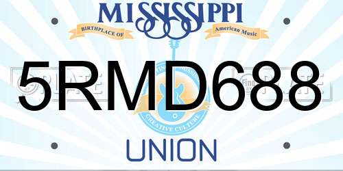 5RMD688 Mississippi License Plate