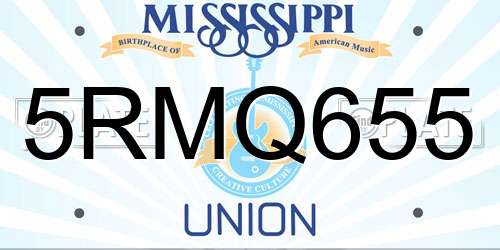 5RMQ655 Mississippi License Plate