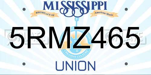 5RMZ465 Mississippi License Plate