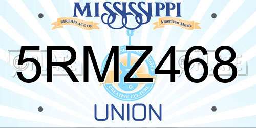 5RMZ468 Mississippi License Plate