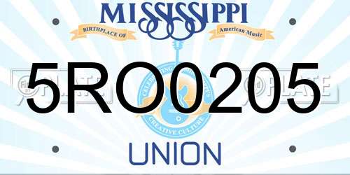 5RO0205 Mississippi License Plate