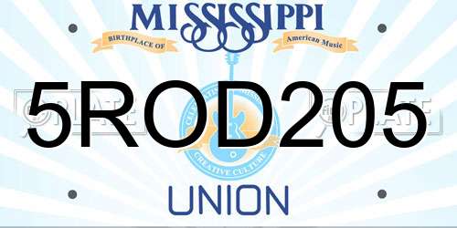 5ROD205 Mississippi License Plate